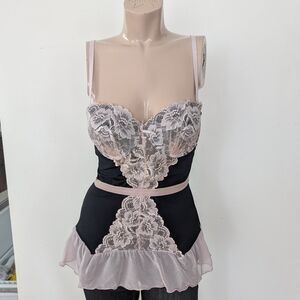 Sophie B. Black and Pink Lace Chemise